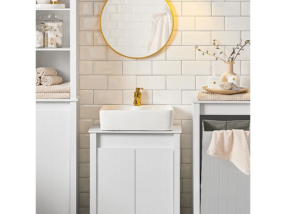 Mobile Sottolavabo Mobile Bagno Mobiletto Per Lavandino Bagno Bianco 60x34x65,5cm BZR101-W SoBuy