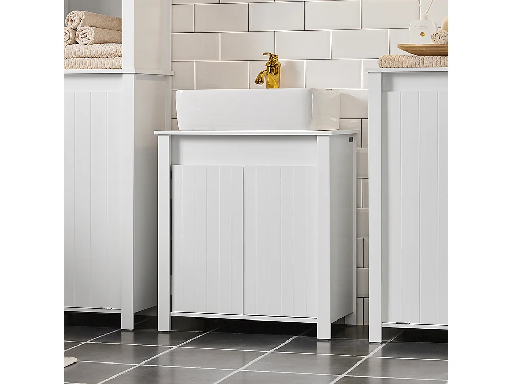 Mobile Sottolavabo Mobile Bagno Mobiletto Per Lavandino Bagno Bianco 60x34x65,5cm BZR101-W SoBuy