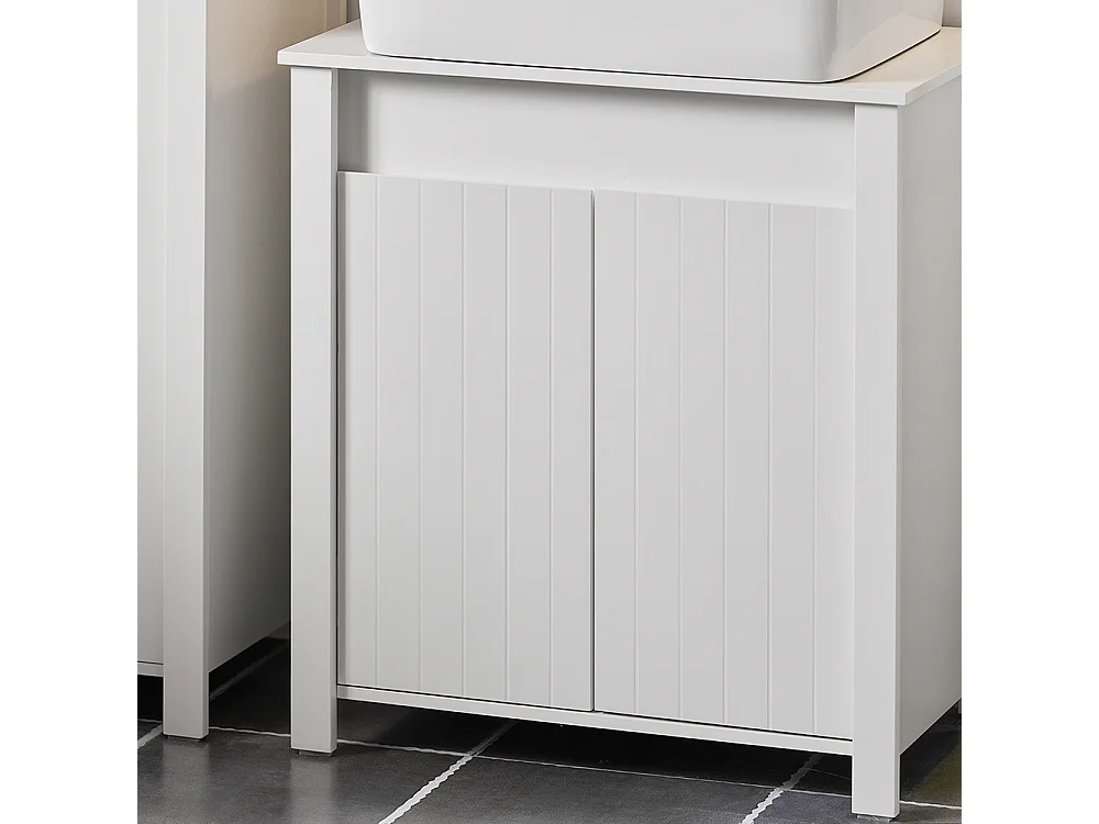 SoBuy BZR101-W Meuble sous Lavabo de Salle de Bain, Meuble sous Évier, Meuble de Rangement, Meuble Évier de Cuisine avec 2 Portes, Blanc