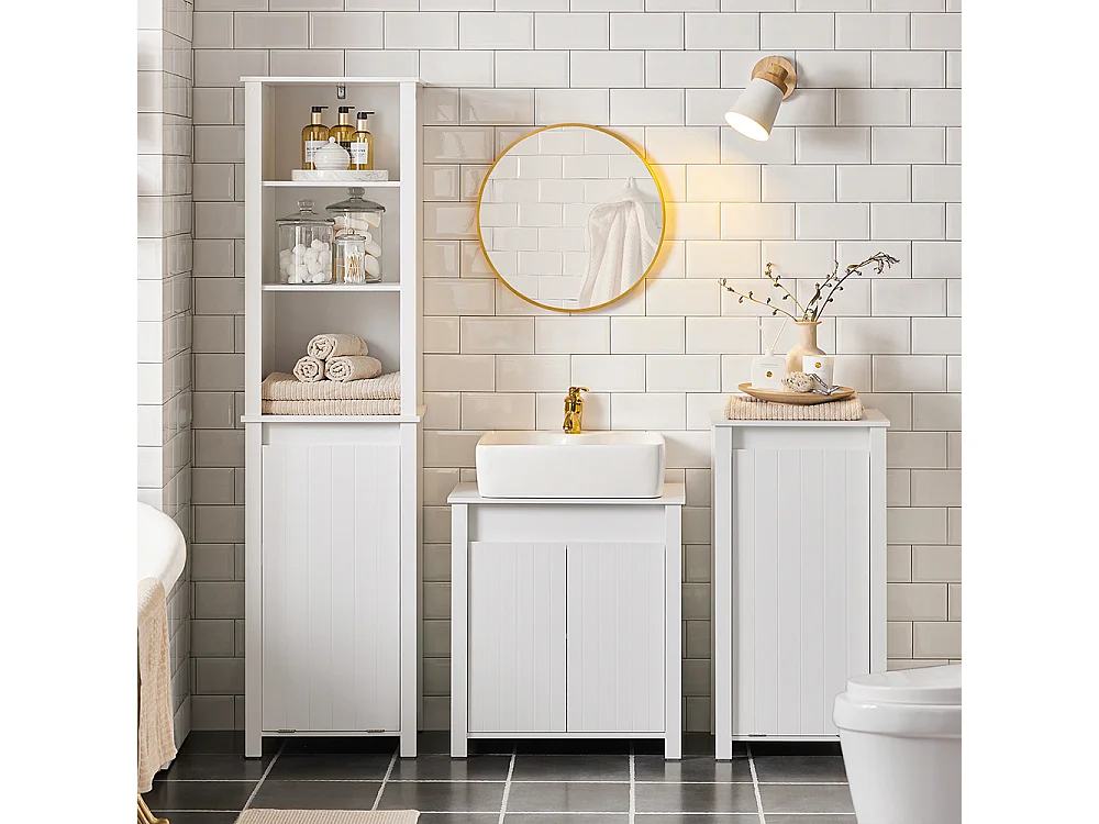 SoBuy BZR101-W Meuble sous Lavabo de Salle de Bain, Meuble sous Évier, Meuble de Rangement, Meuble Évier de Cuisine avec 2 Portes, Blanc
