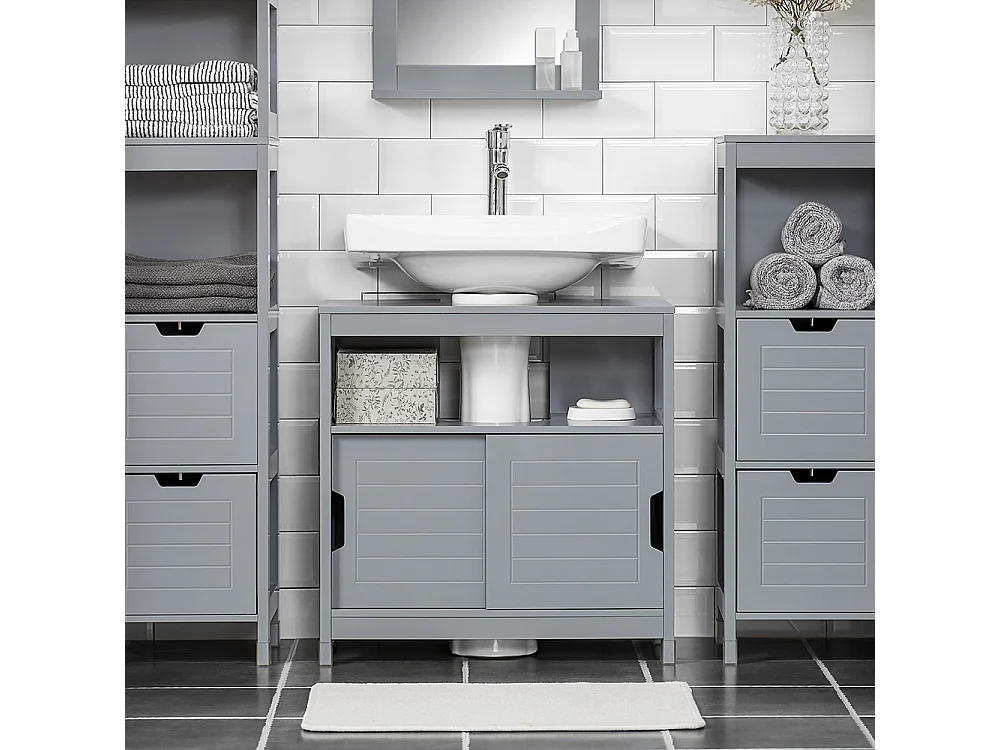 SoBuy RG128-II-SG Onderbouwkast Onderbouwkast Badkameronderbouwkast Afdekking anti-vochtigheid wastafelmeubel, Grijs