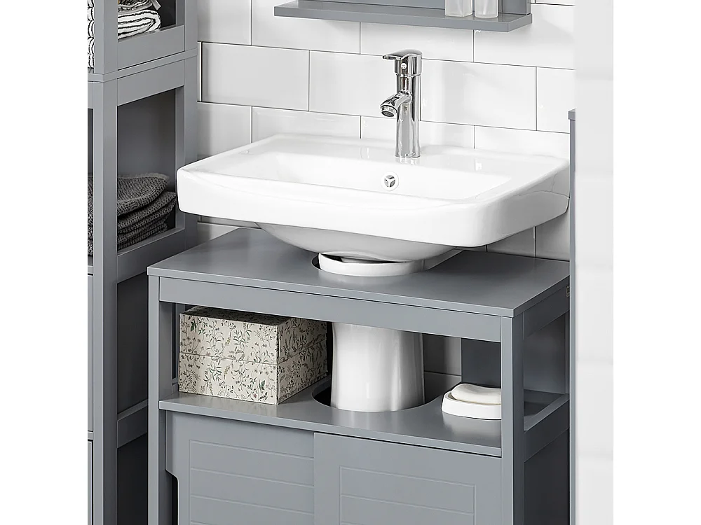 SoBuy RG128-II-SG Onderbouwkast Onderbouwkast Badkameronderbouwkast Afdekking anti-vochtigheid wastafelmeubel, Grijs