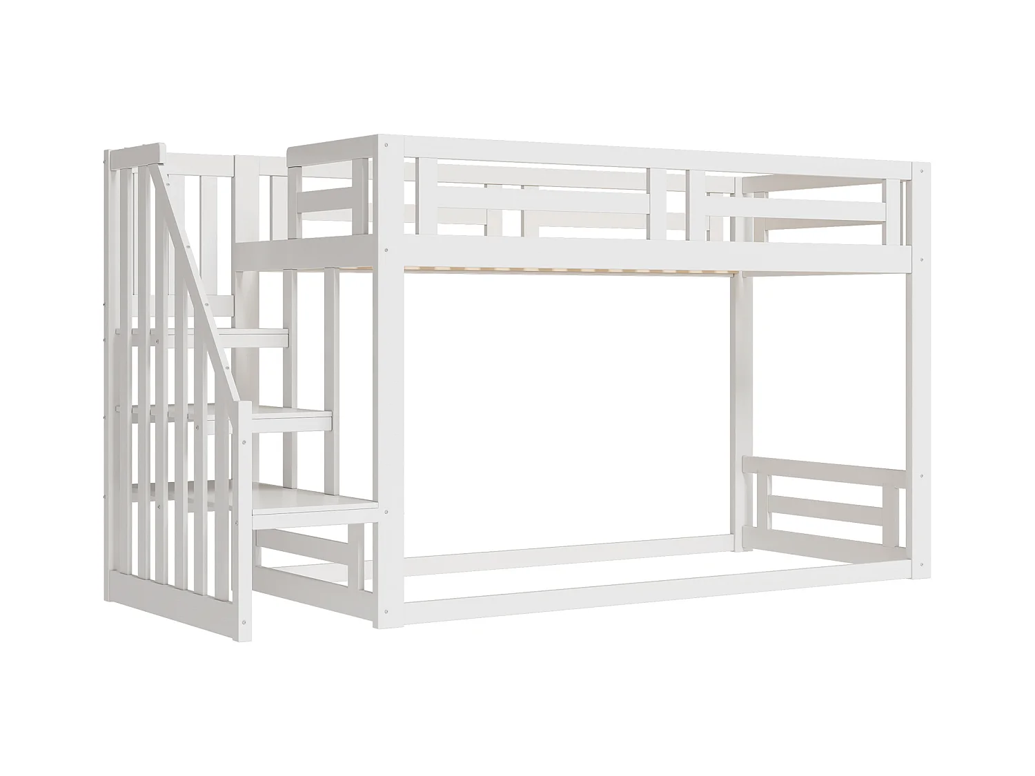 Lit mezzanine pour enfant 90x200cm - avec escalier et sommiers à lattes - blanc