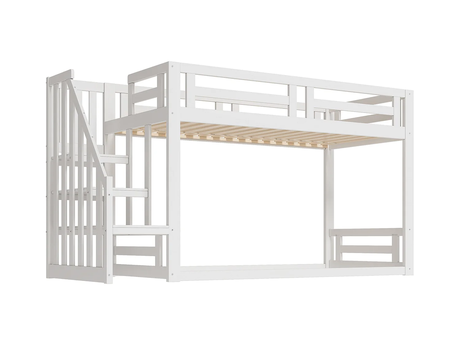 Lit mezzanine pour enfant 90x200cm - avec escalier et sommiers à lattes - blanc