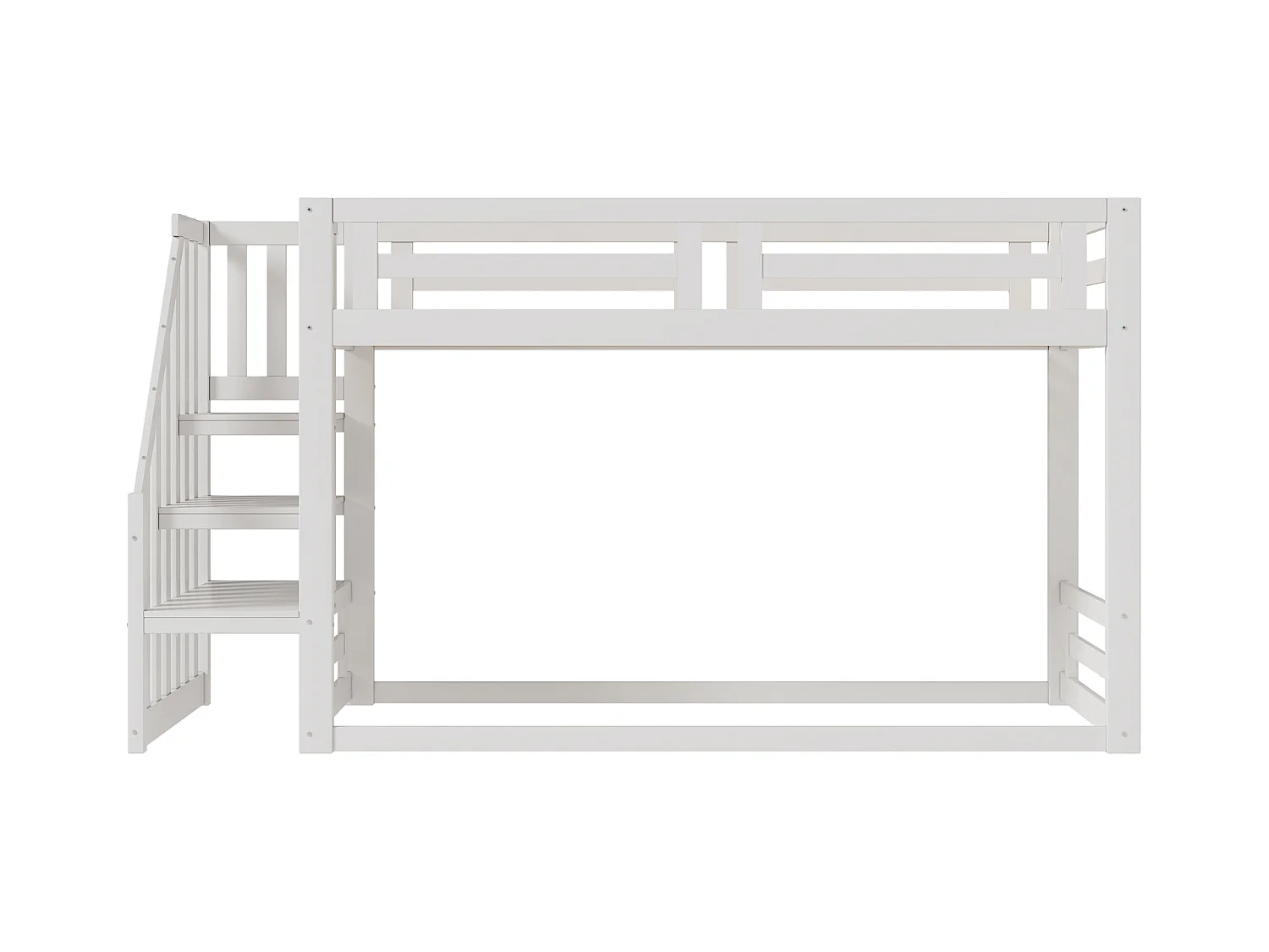 Lit mezzanine pour enfant 90x200cm - avec escalier et sommiers à lattes - blanc
