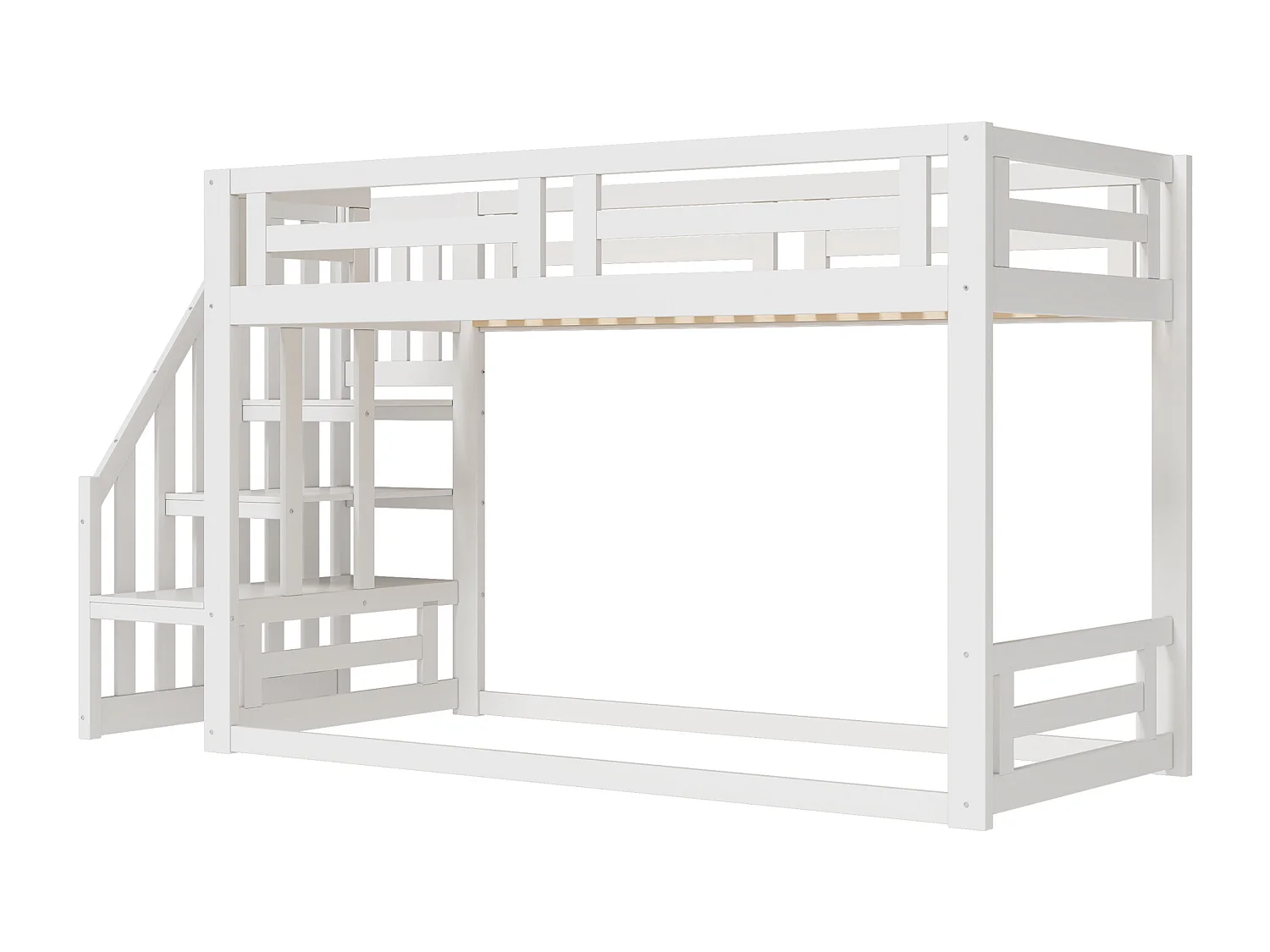 Letto soppalcato per bambini 90×200 cm - con scala e rete a doghe - bianco