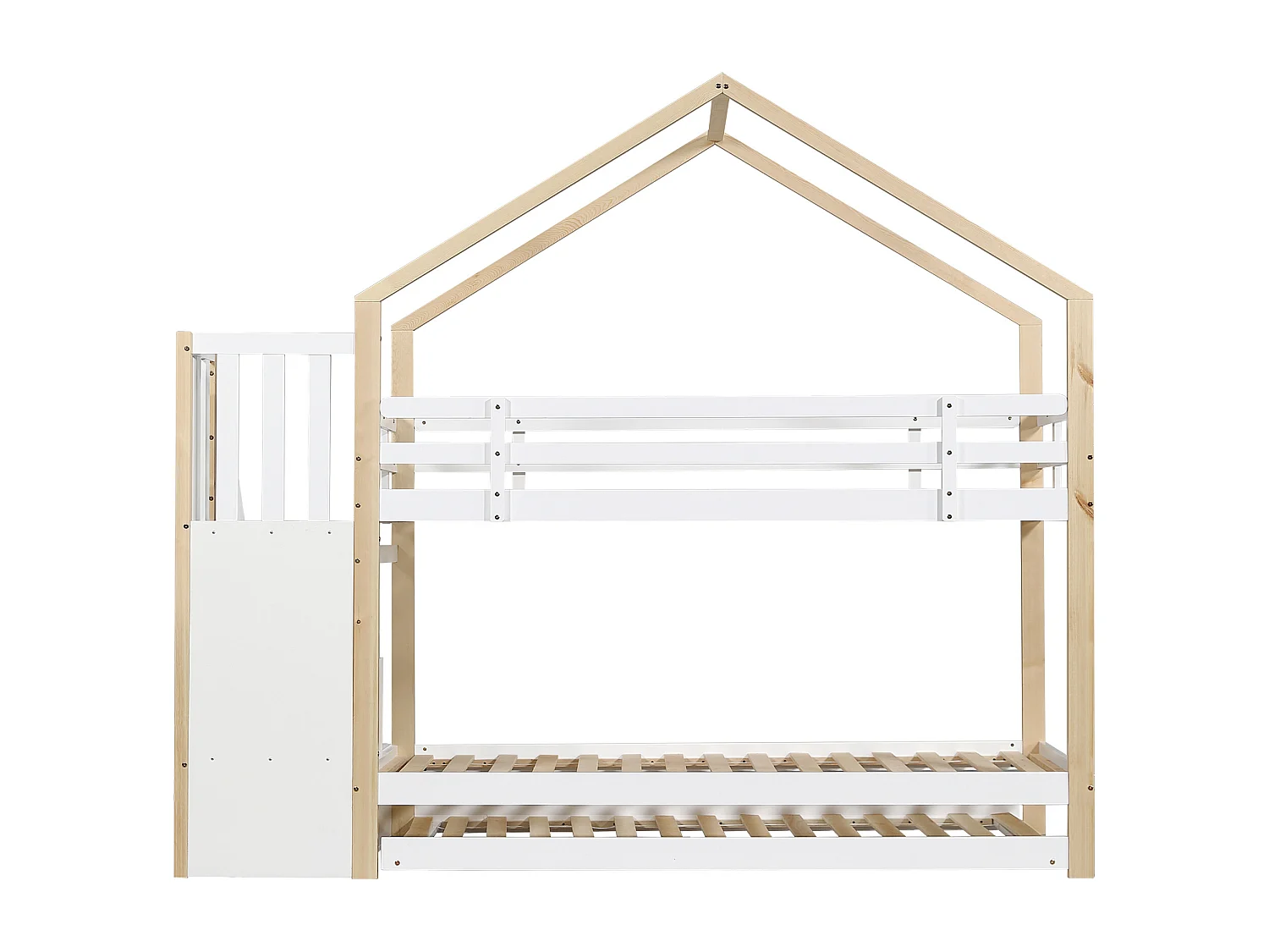 Lit superposé 90x200cm + lit gigogne 90x190cm - lit cabane enfant avec escalier de rangement - en bois massif - Blanc