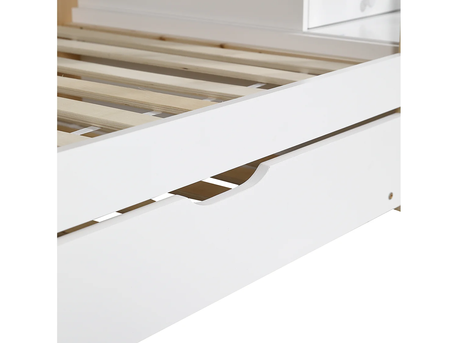 Lit superposé 90x200cm + lit gigogne 90x190cm - lit cabane enfant avec escalier de rangement - en bois massif - Blanc