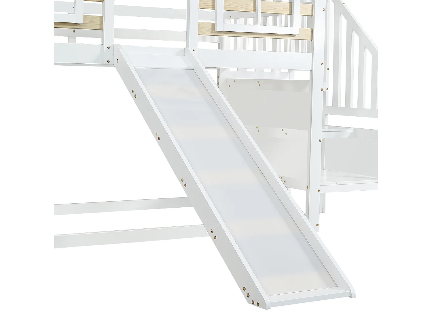 Lit superposé 90x200cm en pin massif - avec escalier et toboggan - Blanc