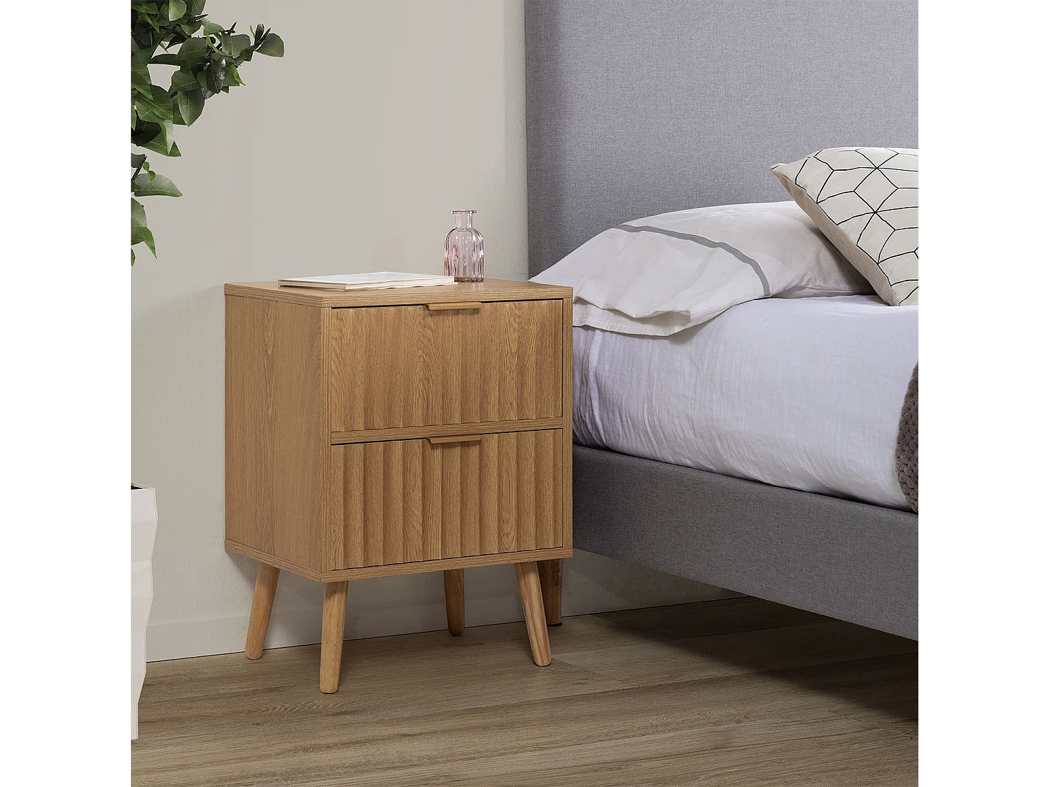 Comodino Lluvia 2 cassetti color rovere