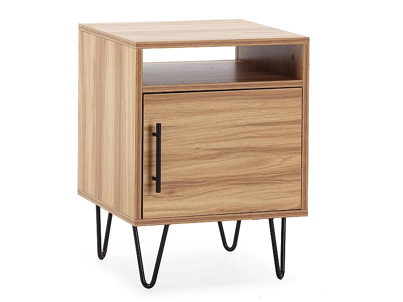 Nachtkastje Alma 1 deur houtkleur, metalen poten