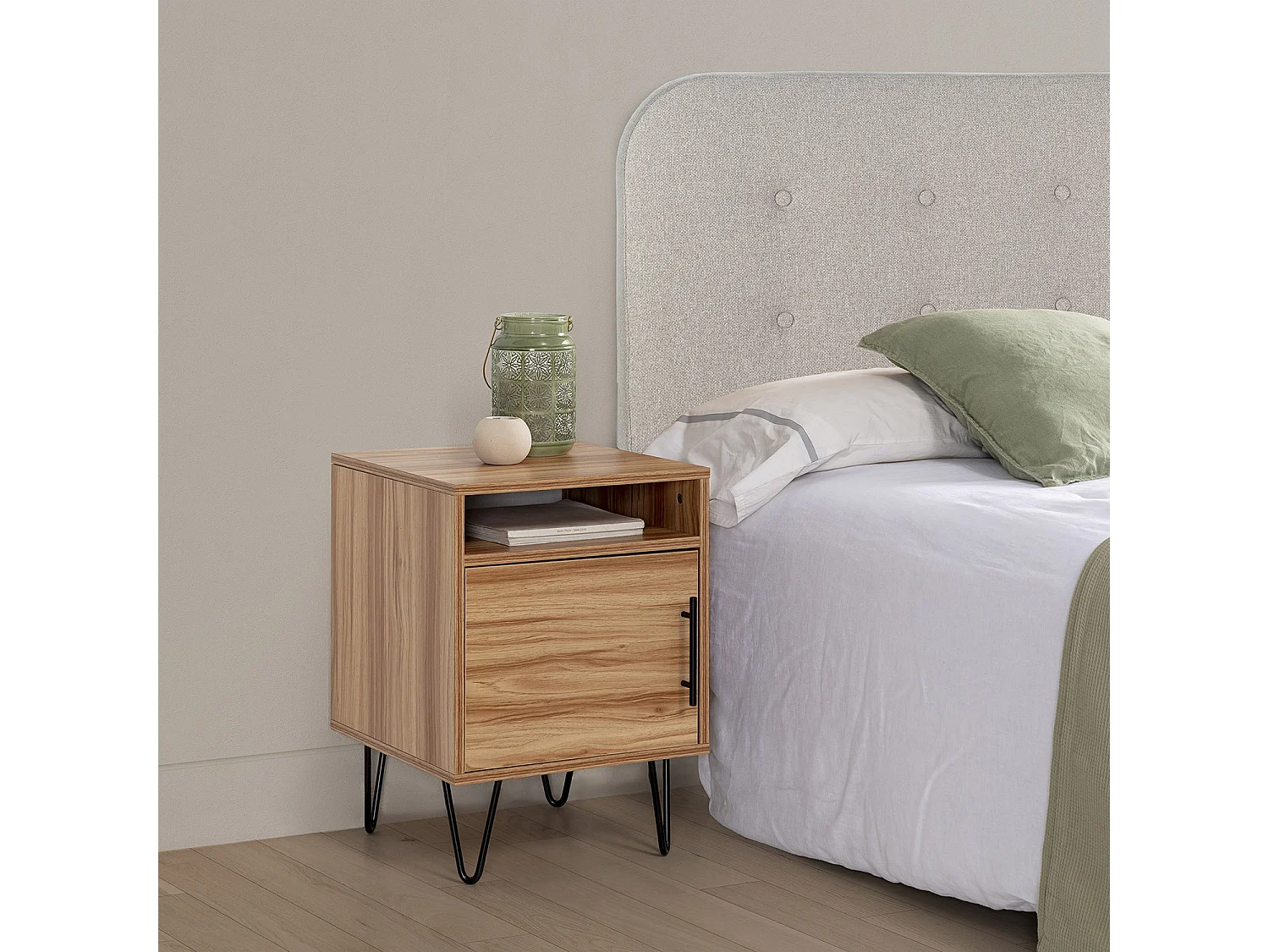 Table de chevet Alma 1 porte coloris bois, pieds métal