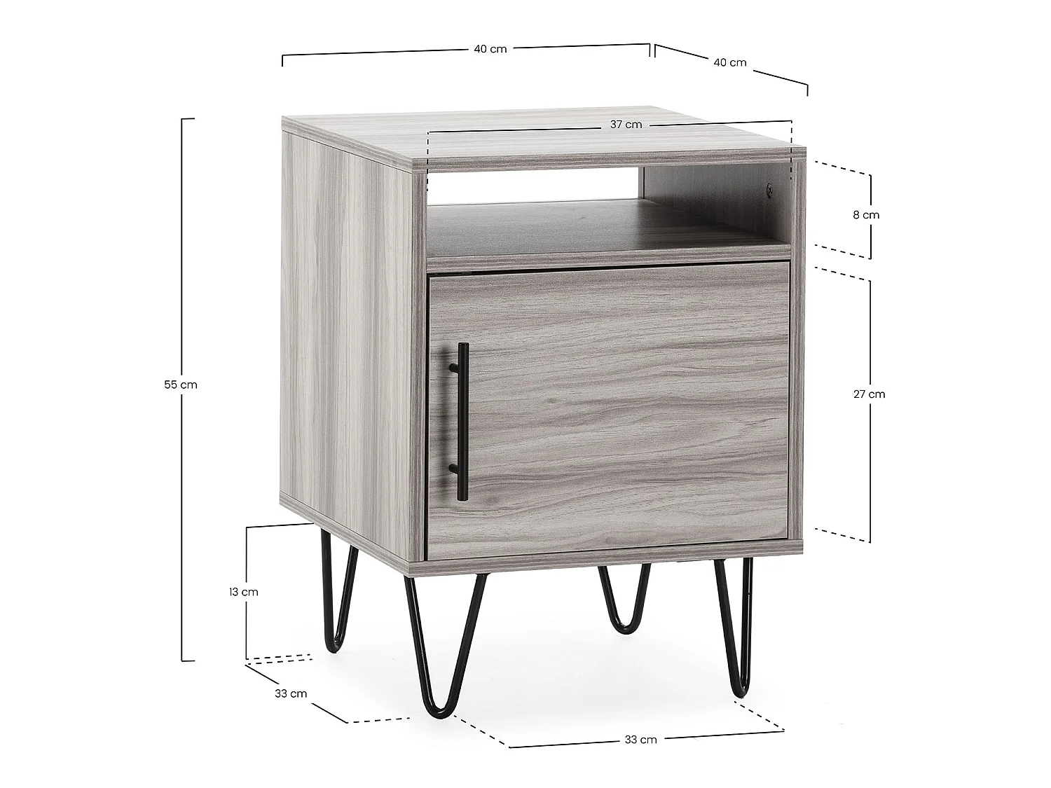 Table de chevet Alma 1 porte coloris bois, pieds métal