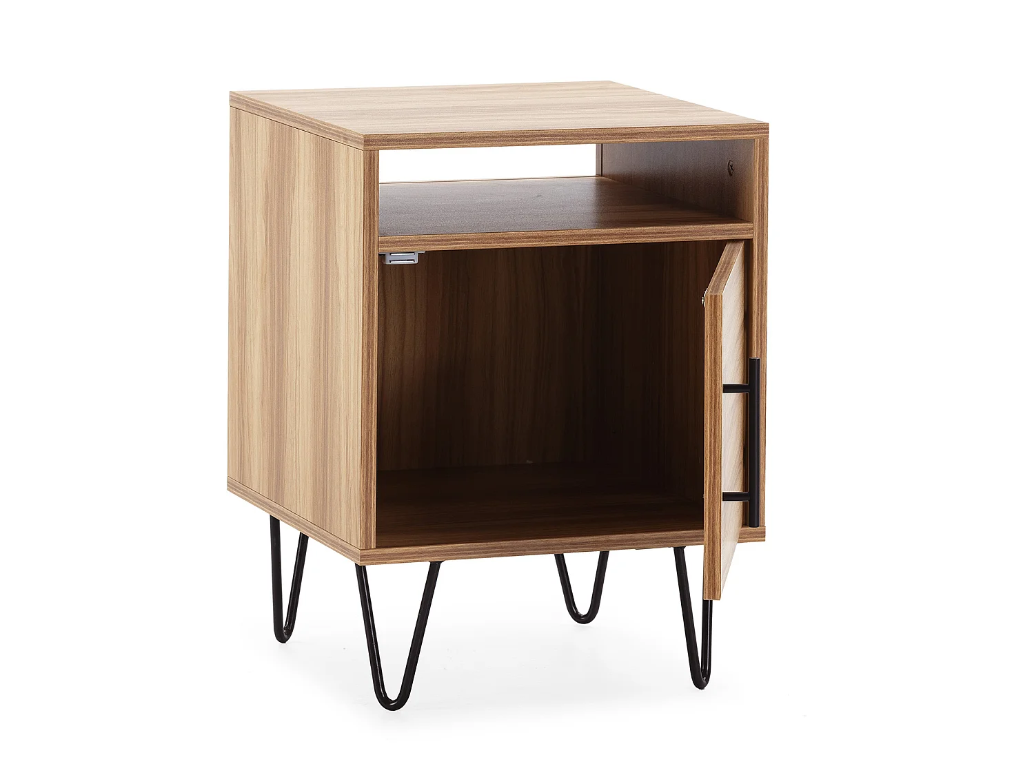 Nachtkastje Alma 1 deur houtkleur, metalen poten