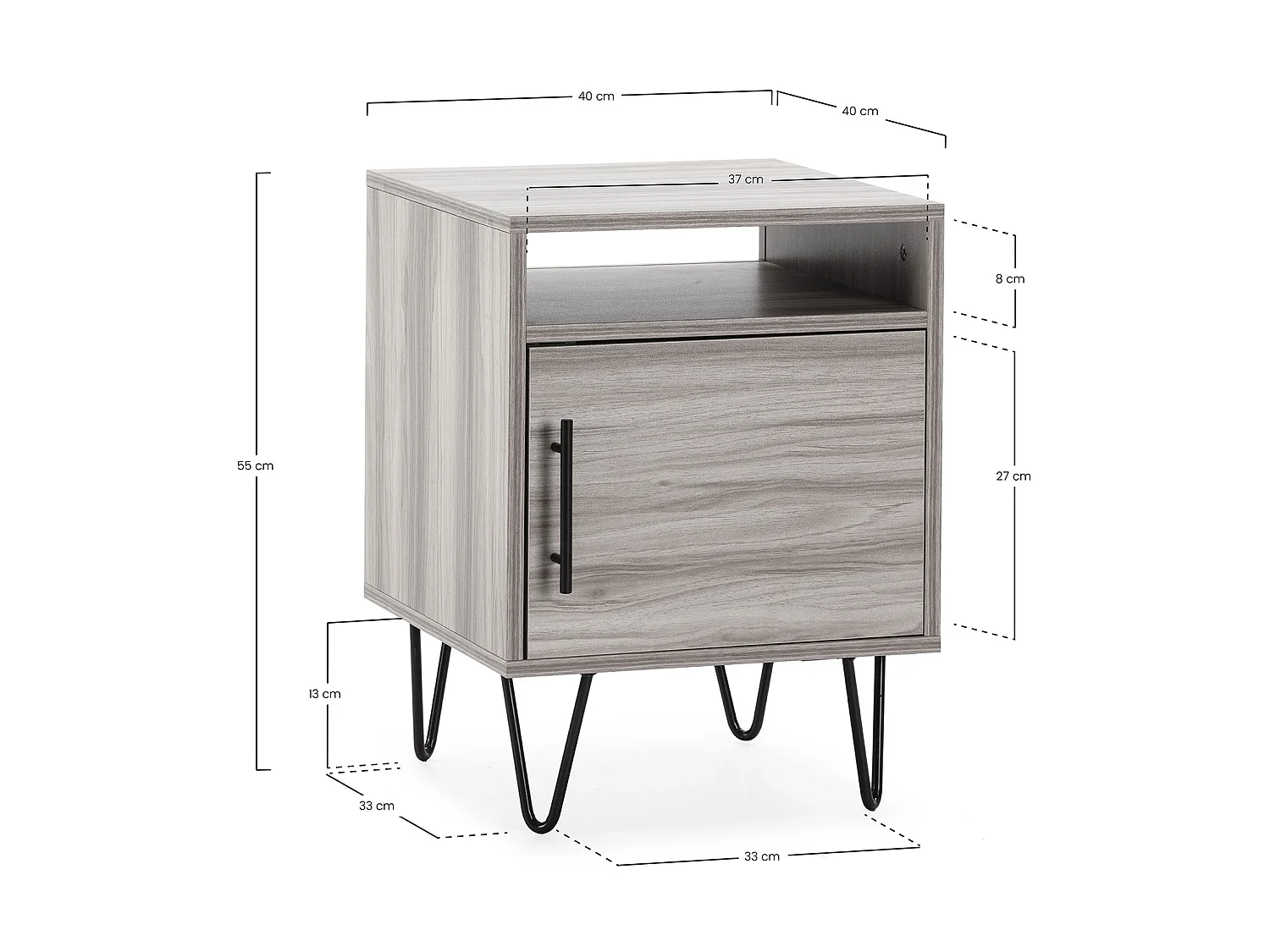 Nachtkastje Alma 1 deur houtkleur, metalen poten