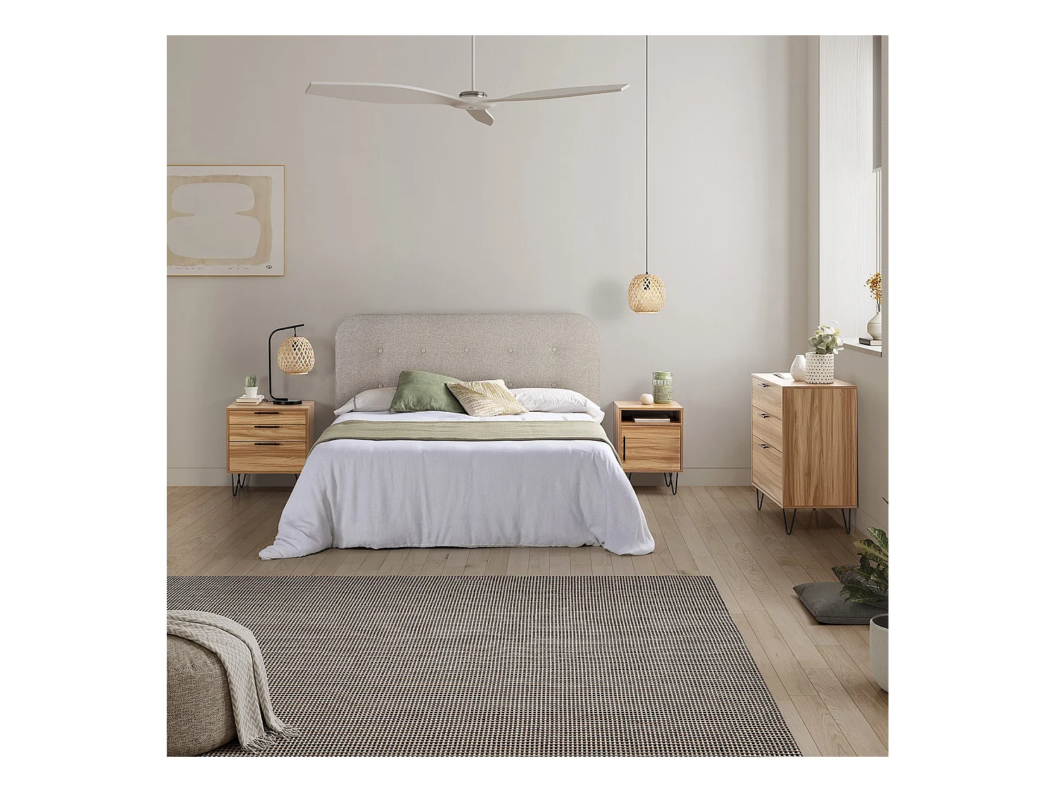 Nachtkastje Alma 1 deur houtkleur, metalen poten