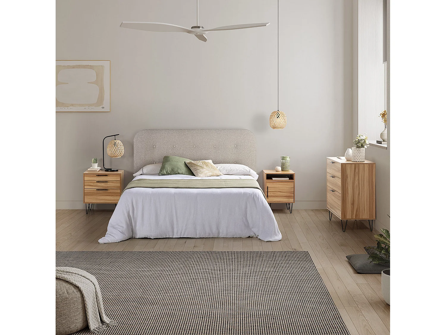 Table de chevet Alma 3 tiroirs couleur bois, pieds métal