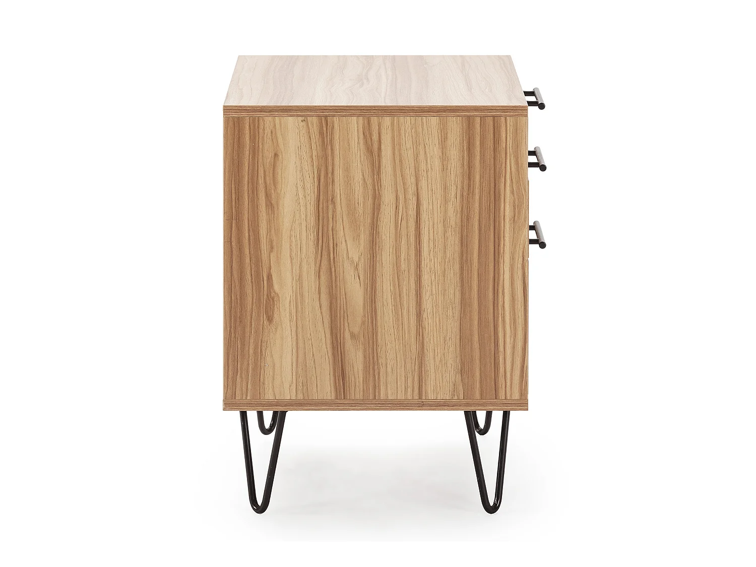 Nachtkastje Alma 3 laden houtkleur, metalen poten