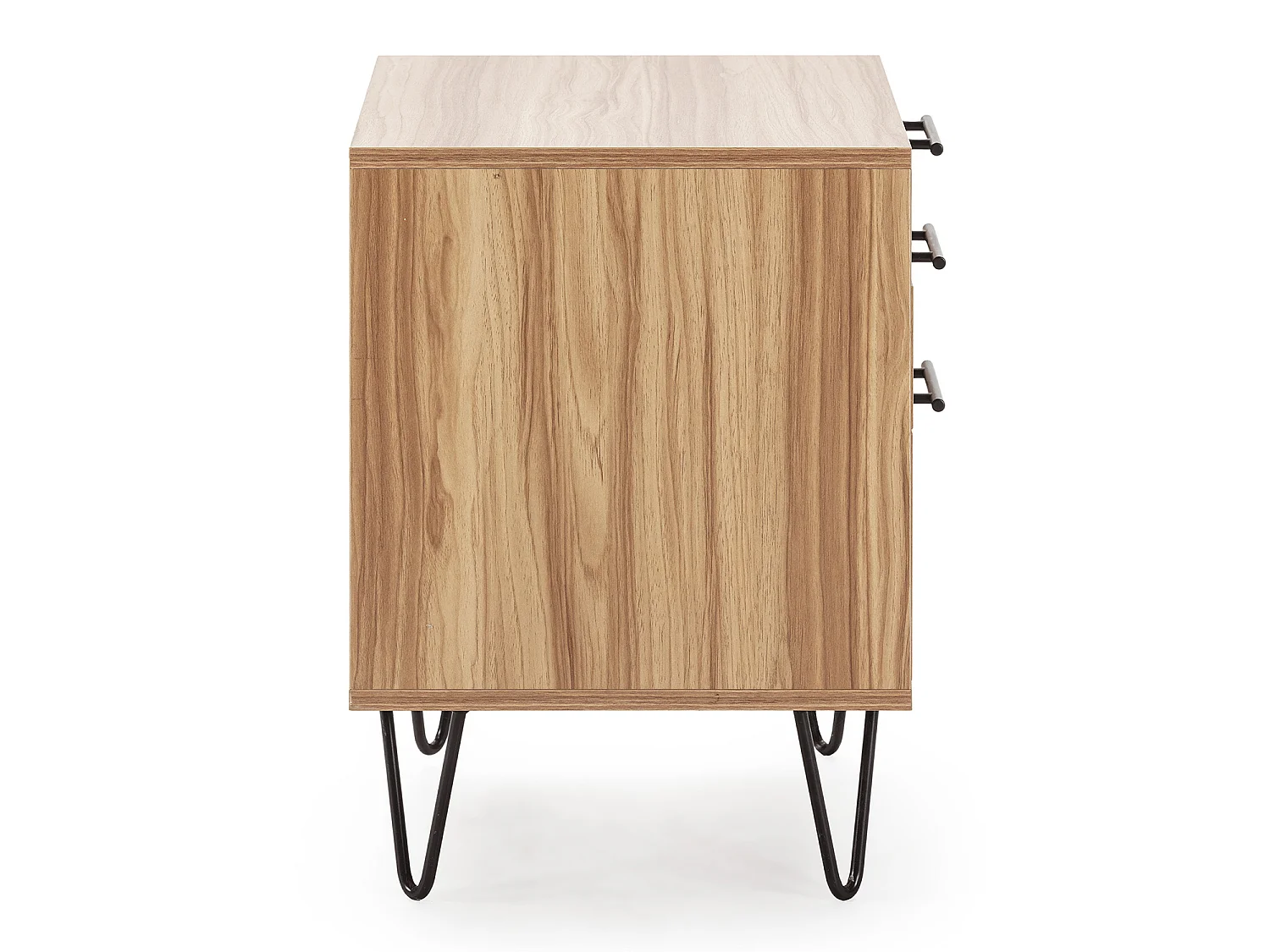 Table de chevet Alma 3 tiroirs couleur bois, pieds métal