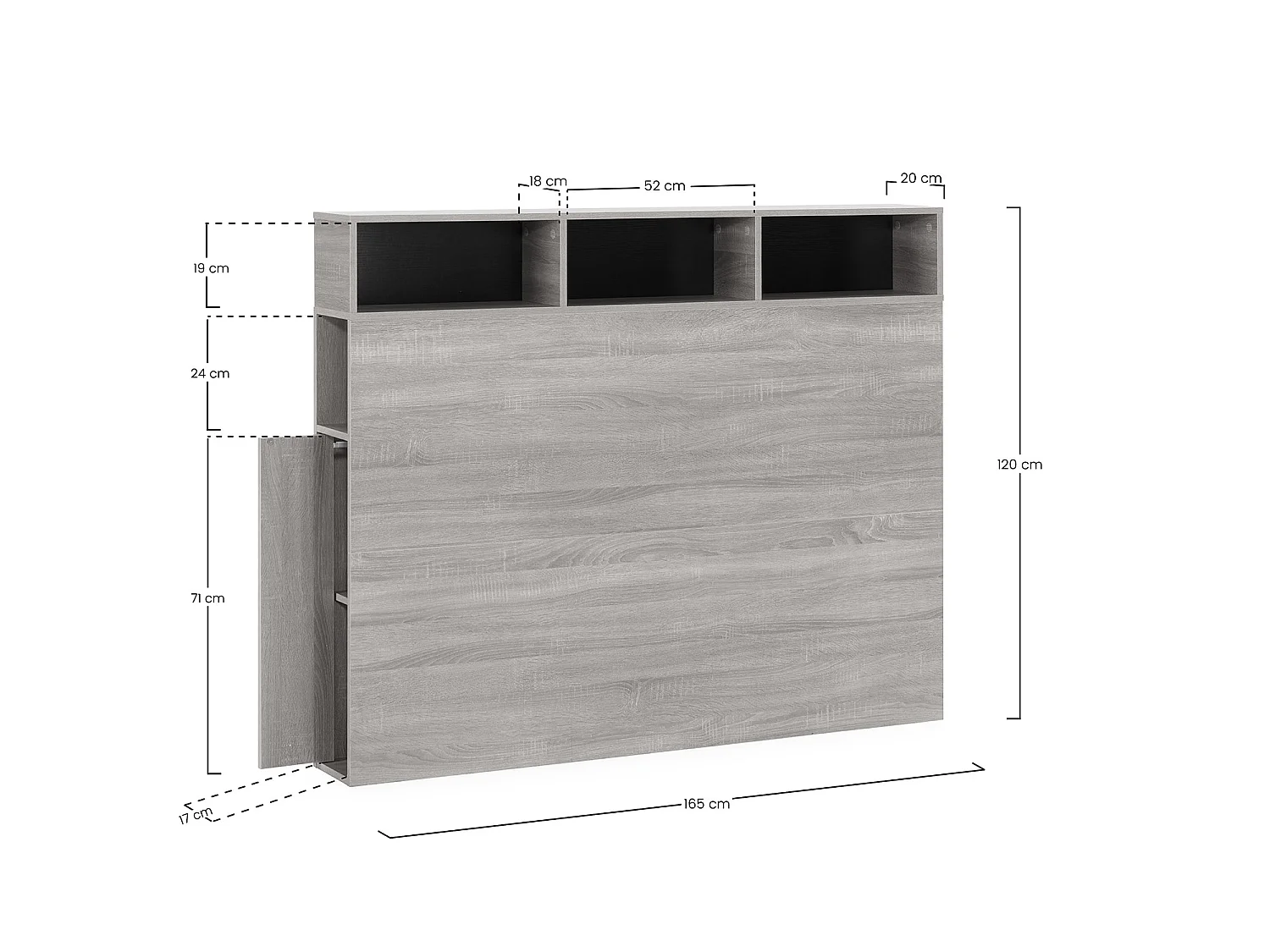 Tête de lit Zeus 165 cm blanc, 2 portes 9 trous