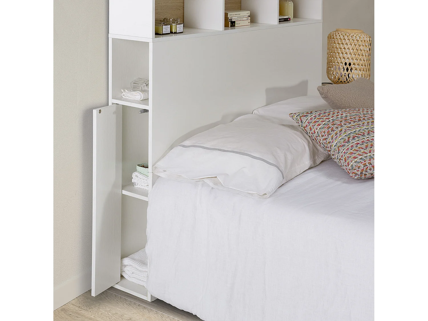 Tête de lit Zeus 145 cm blanc, 2 portes 9 trous