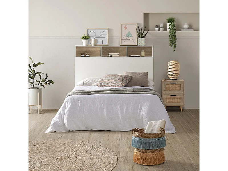 Tête de lit Zeus 145 cm blanc, 2 portes 9 trous