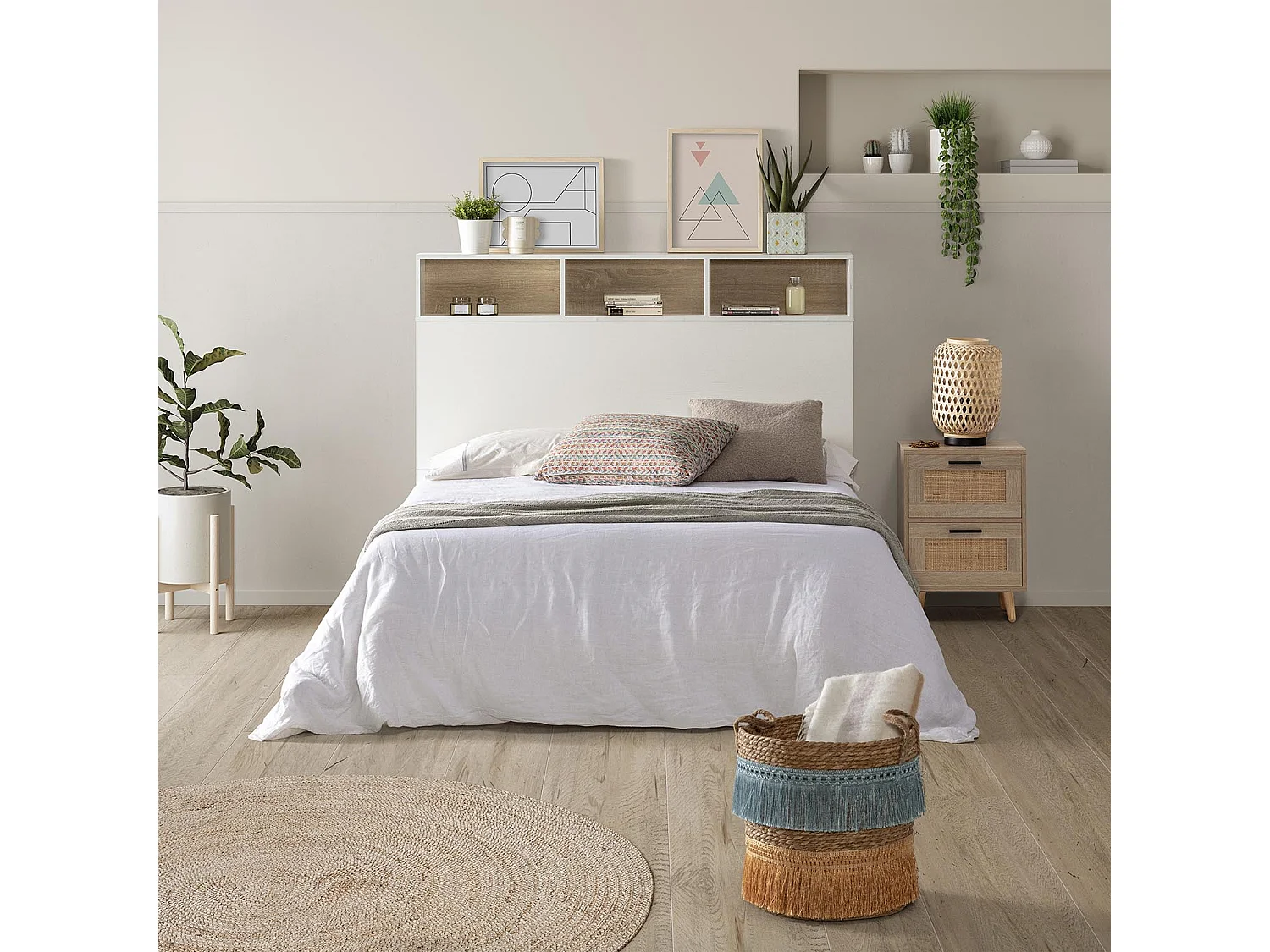 Tête de lit Zeus 95 cm blanc, 2 portes 9 trous