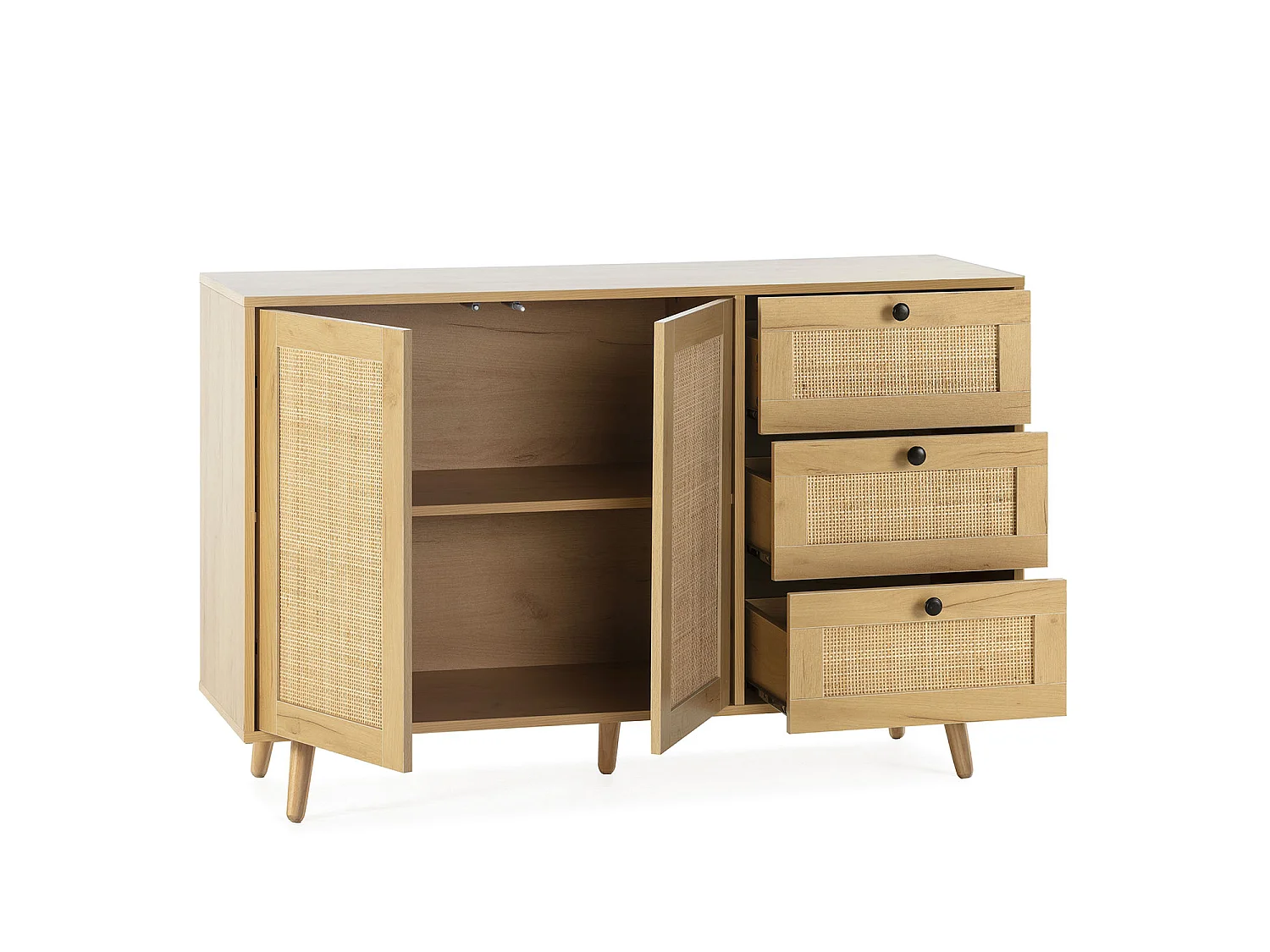 Buffet Bella 3 tiroirs et 2 portes en chêne, 120 cm