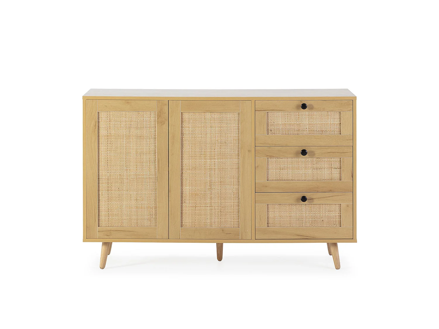 Buffet Bella 3 tiroirs et 2 portes en chêne, 120 cm