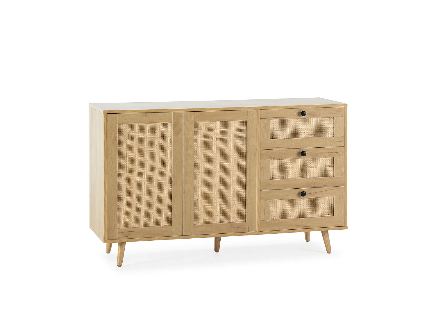 Buffet Bella 3 tiroirs et 2 portes en chêne, 120 cm