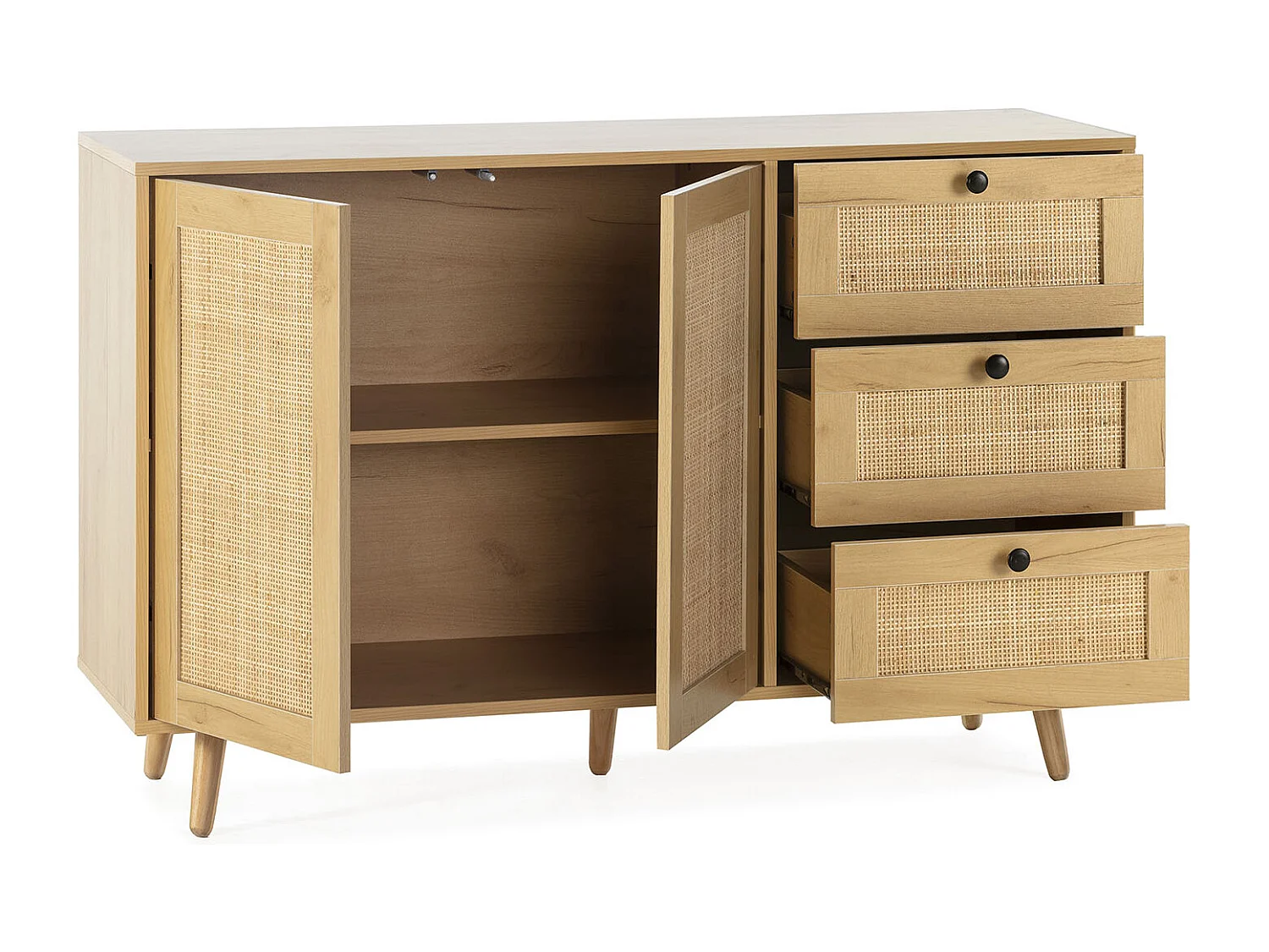 Dressoir Bella 3 laden en 2 deuren eiken kleur, 120 cm