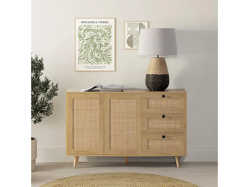 Buffet Bella 3 tiroirs et 2 portes en chêne, 120 cm