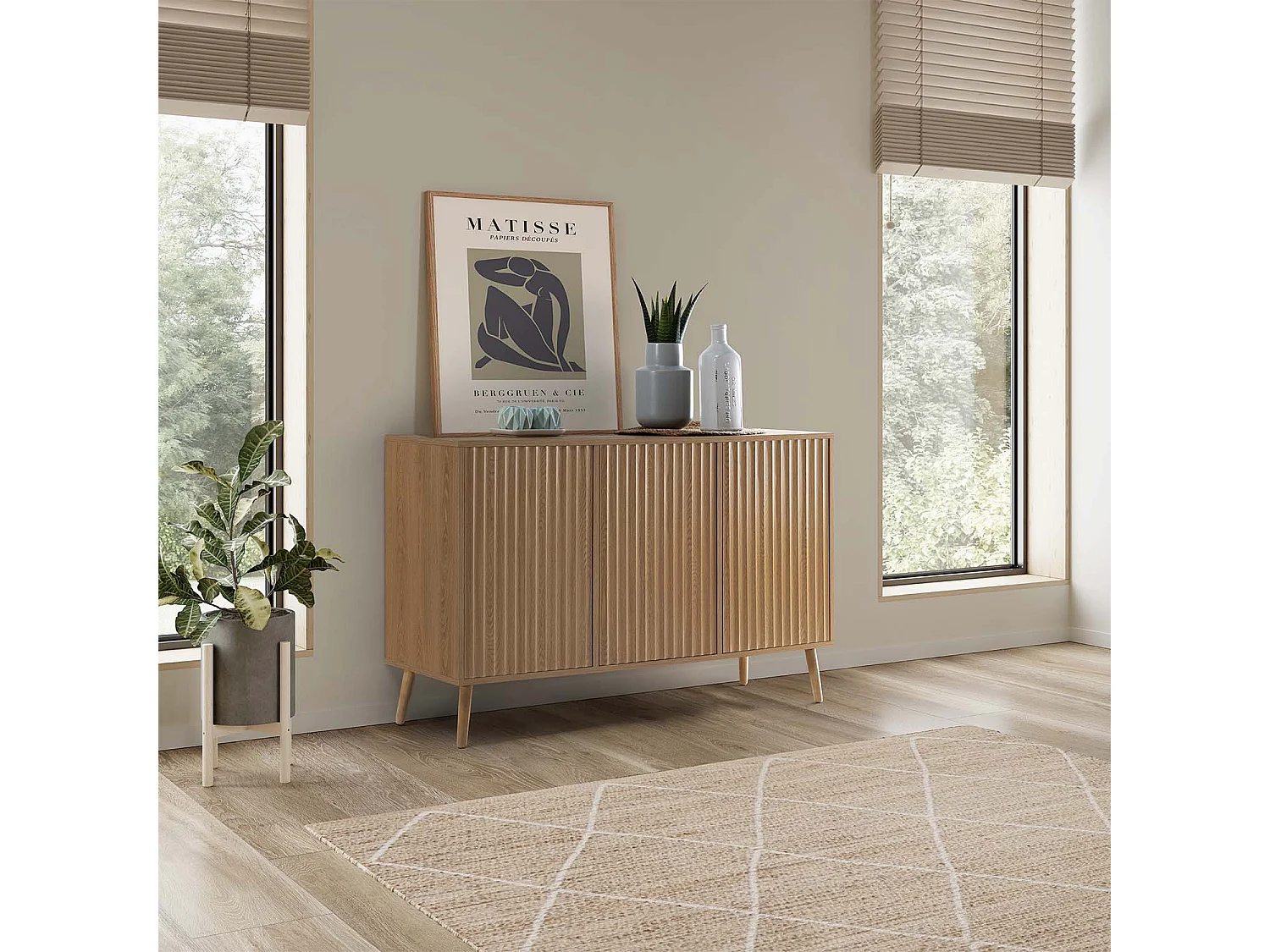 Credenza Lluvia 3 ante in rovere, larghezza 120 cm