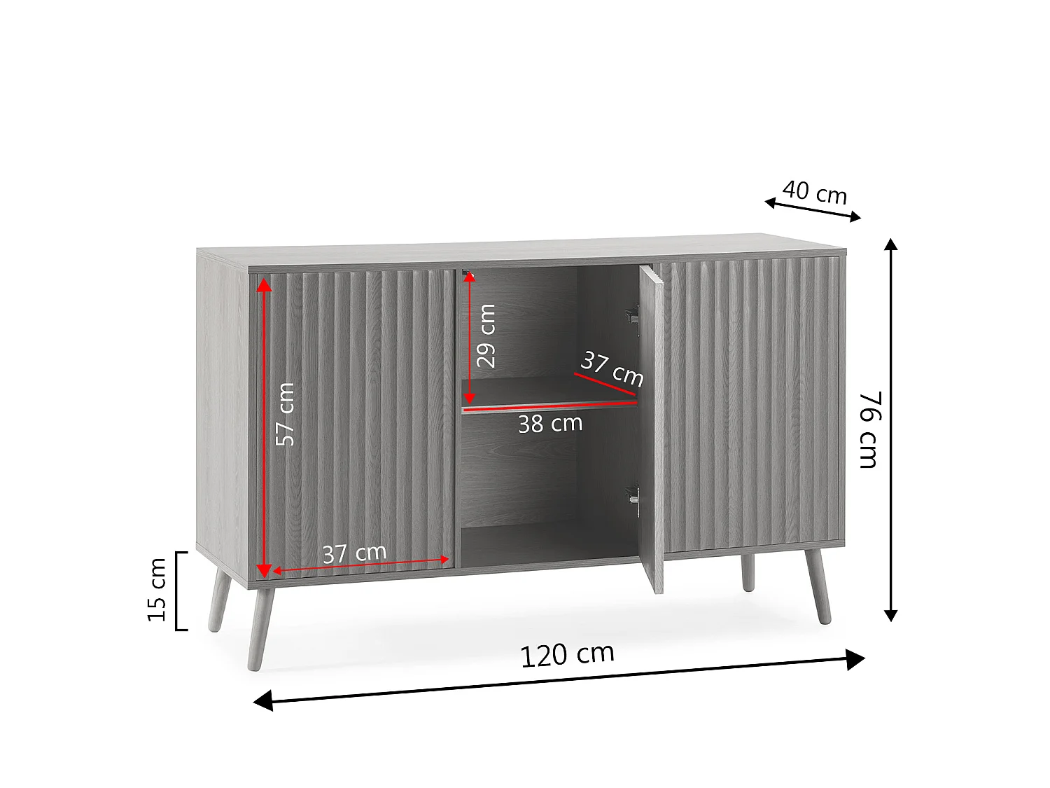 Credenza Lluvia 3 ante in rovere, larghezza 120 cm