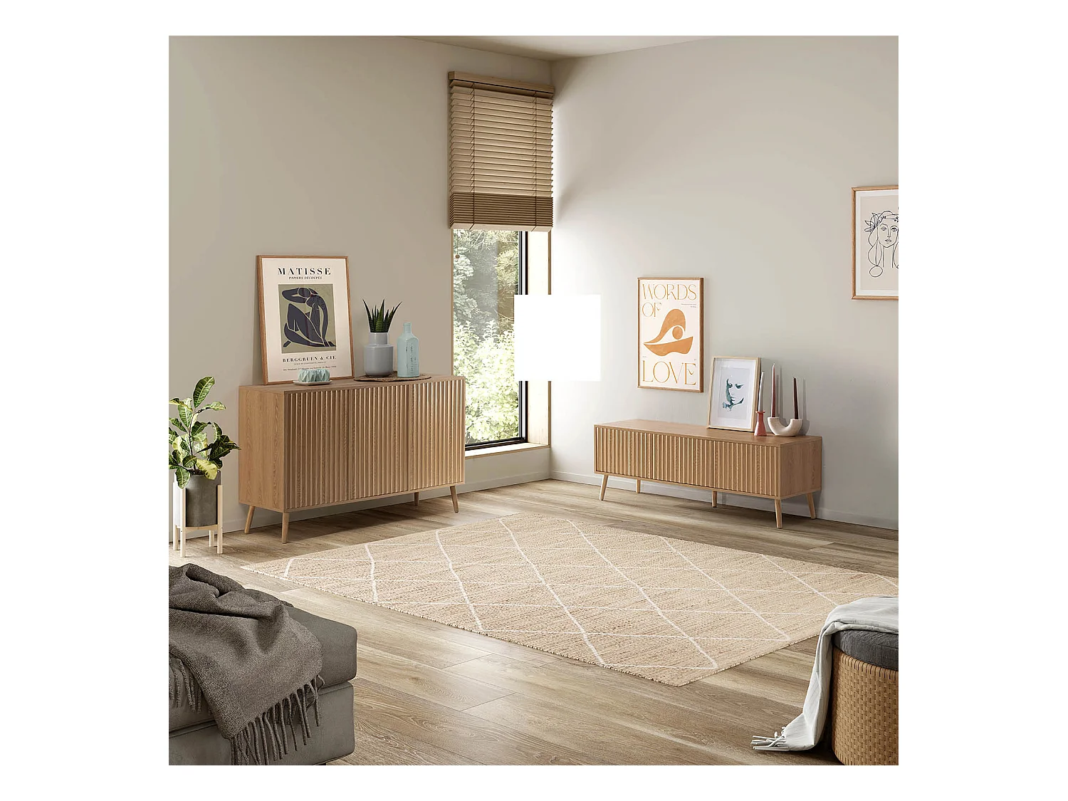 Buffet Lluvia 3 portes en chêne, largeur 120 cm