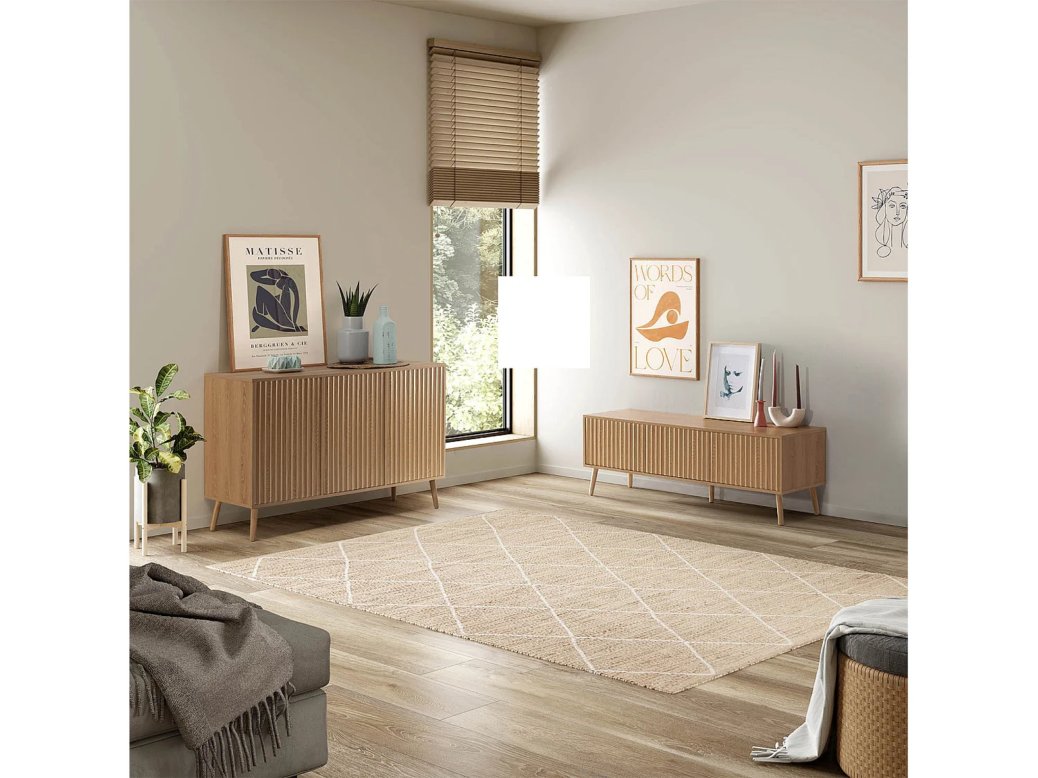 Sideboard Lluvia mit 3 Eichentüren, 120 cm breit