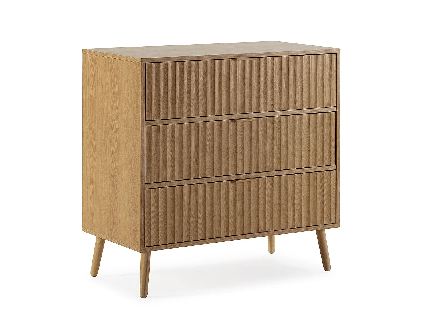 Commode de nuit Lluvi 3 tiroirs coloris chêne, largeur 80 cm