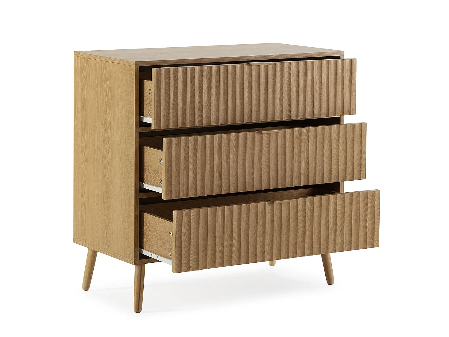 Commode de nuit Lluvi 3 tiroirs coloris chêne, largeur 80 cm