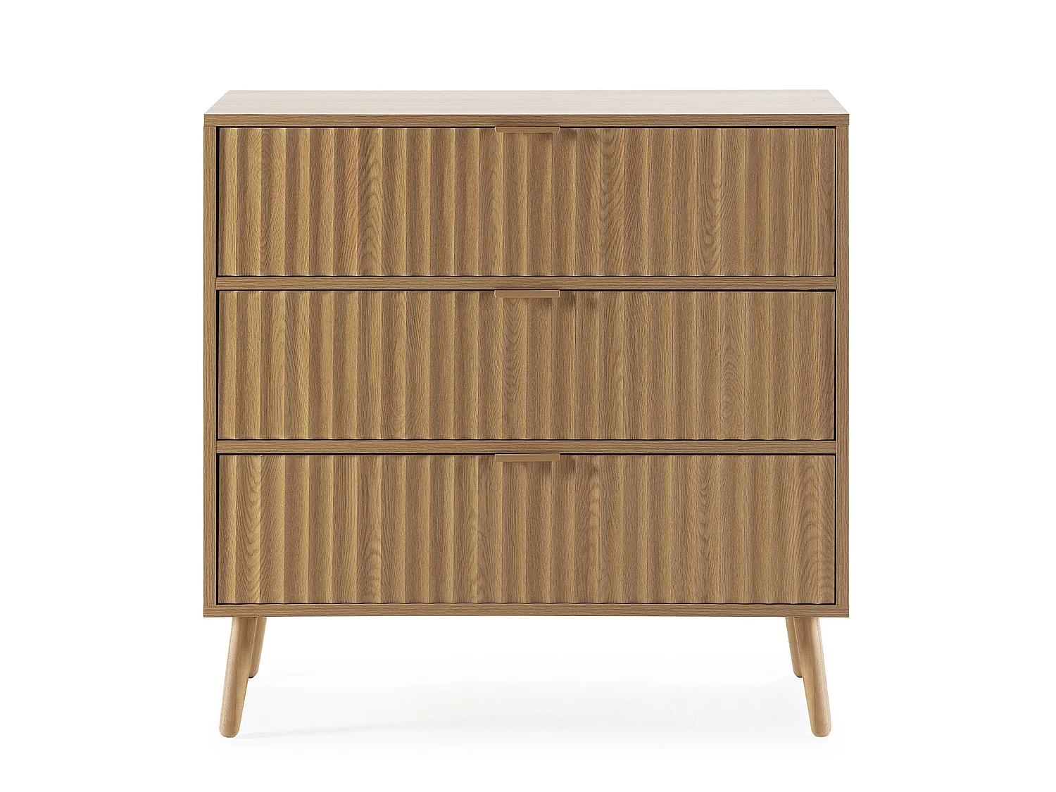 Commode de nuit Lluvi 3 tiroirs coloris chêne, largeur 80 cm