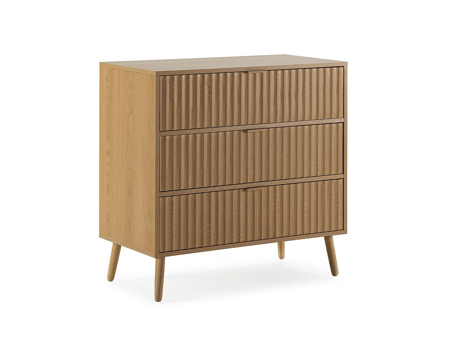 Komoda nocna Lluvi z 3 szufladami, kolor dębu, szerokość 80 cm.