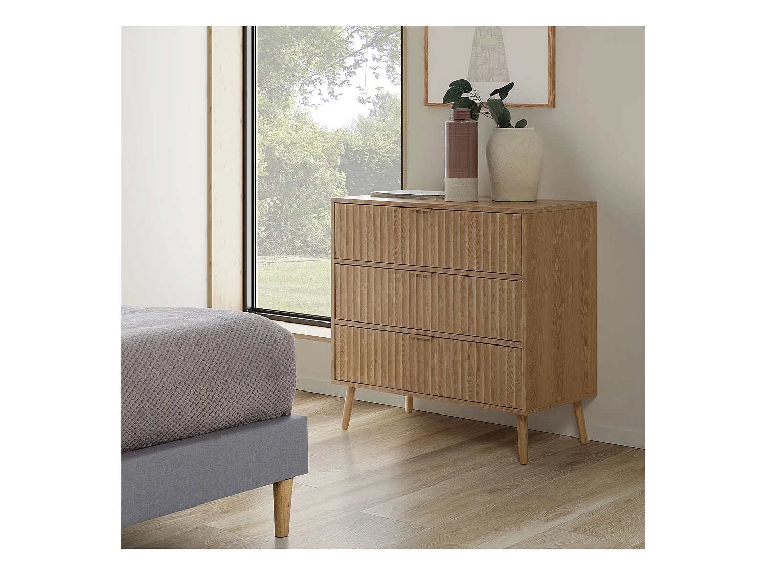 Kommode Kalma 4 Schubladen Schwarz/Eichenfarbe