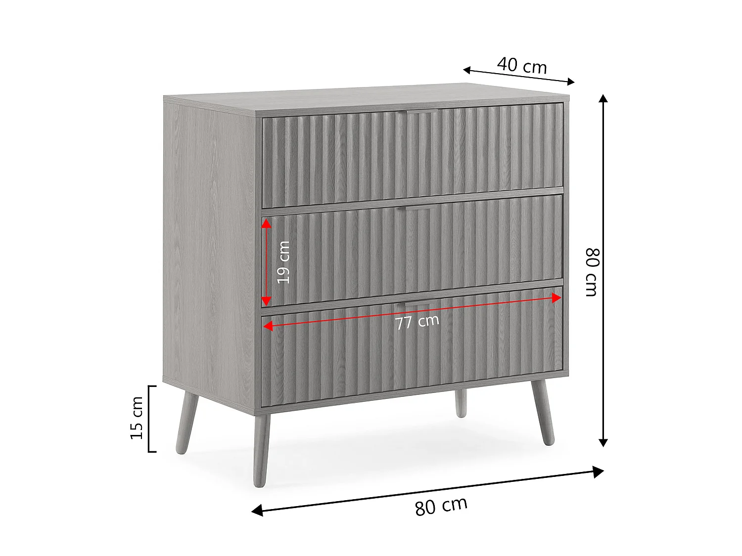 Kommode Kalma 4 Schubladen Schwarz/Eichenfarbe