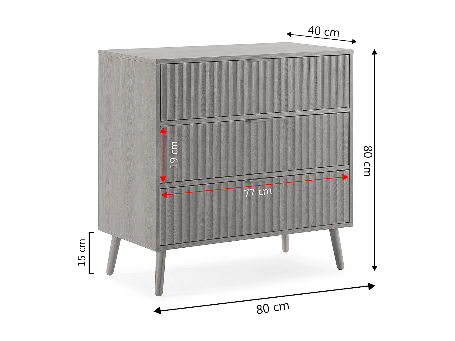 Kommode Kalma 4 Schubladen Schwarz/Eichenfarbe