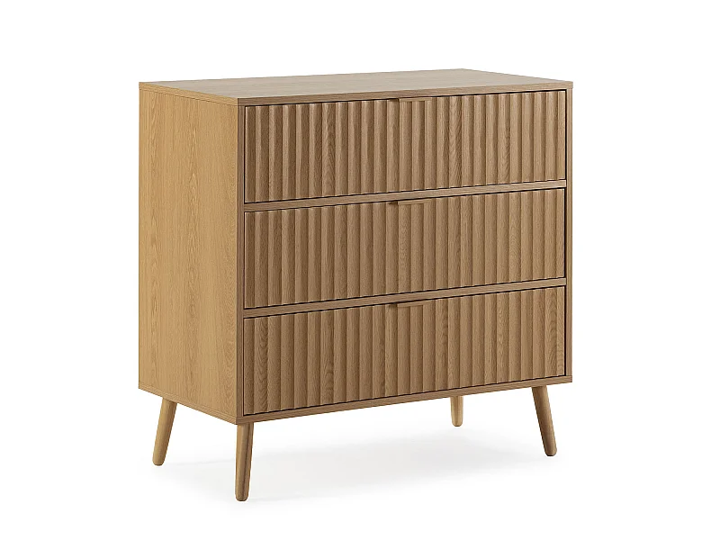 Commode de nuit Lluvi 3 tiroirs coloris chêne, largeur 80 cm