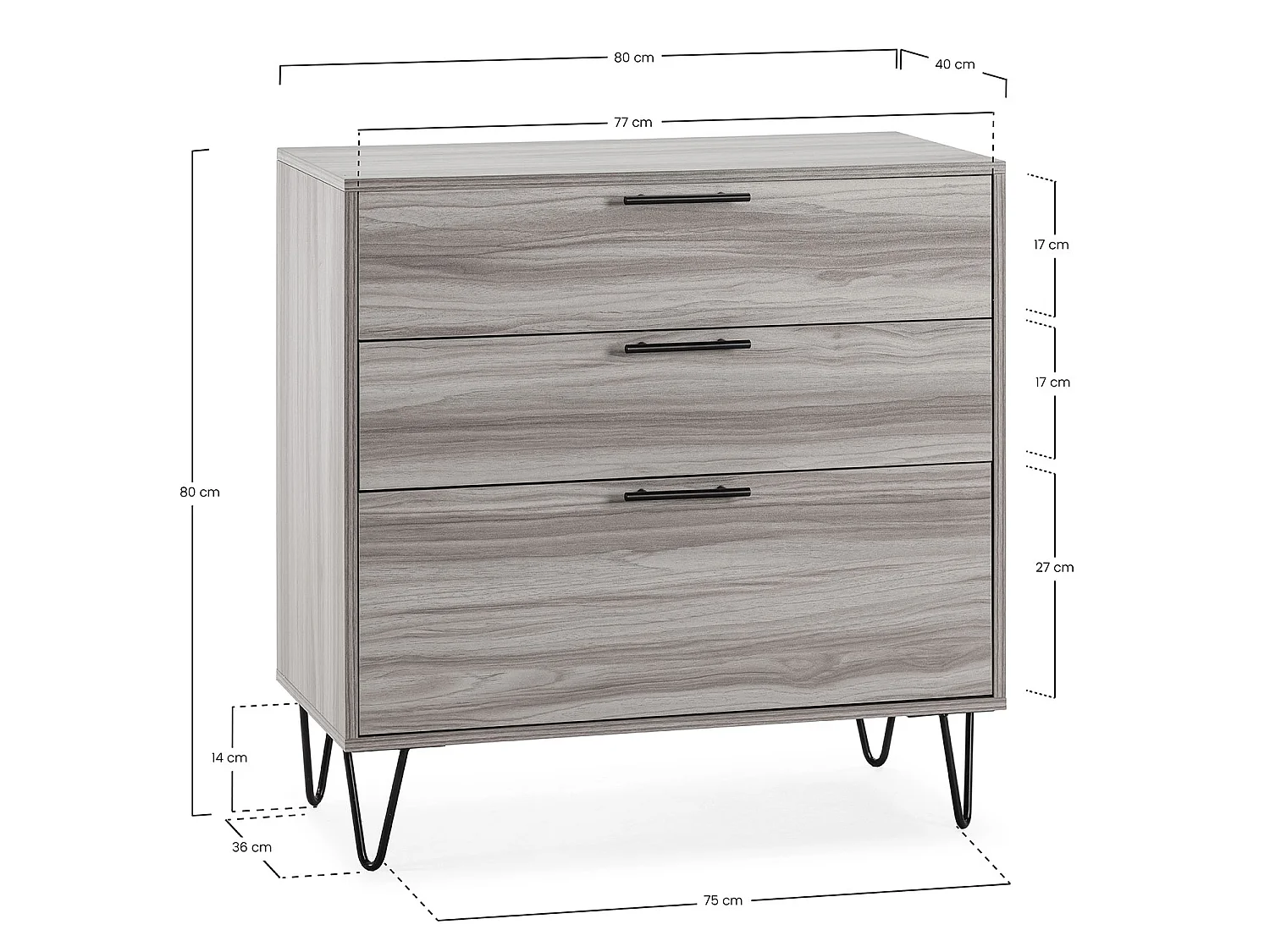 Kommode Lluvia 3 Schubladen Eiche Farbe