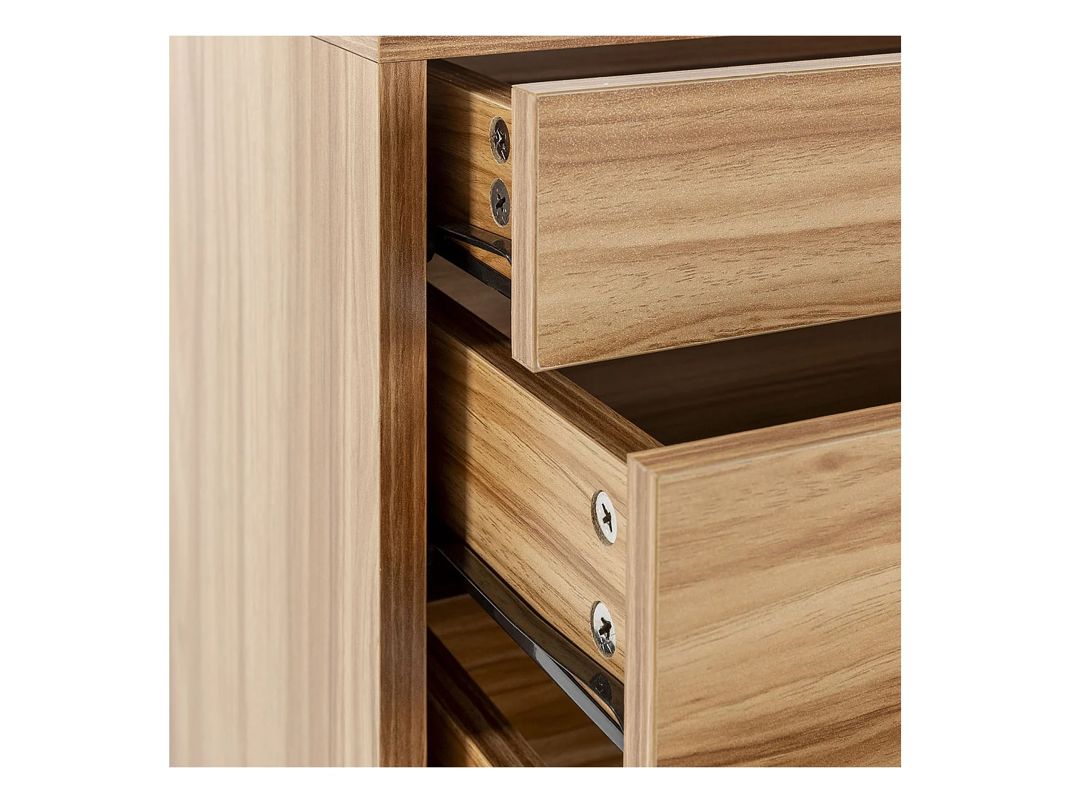 Cómoda de noche Alma 3 cajones color madera, pies metálicos