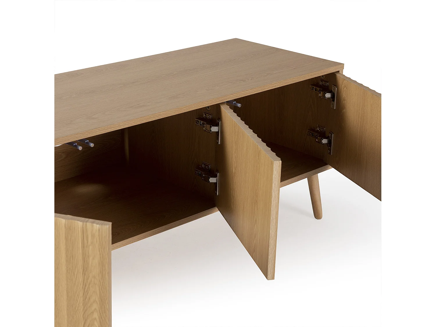 Meuble TV Lluvia 4 portes, coloris chêne, longueur 160 cm