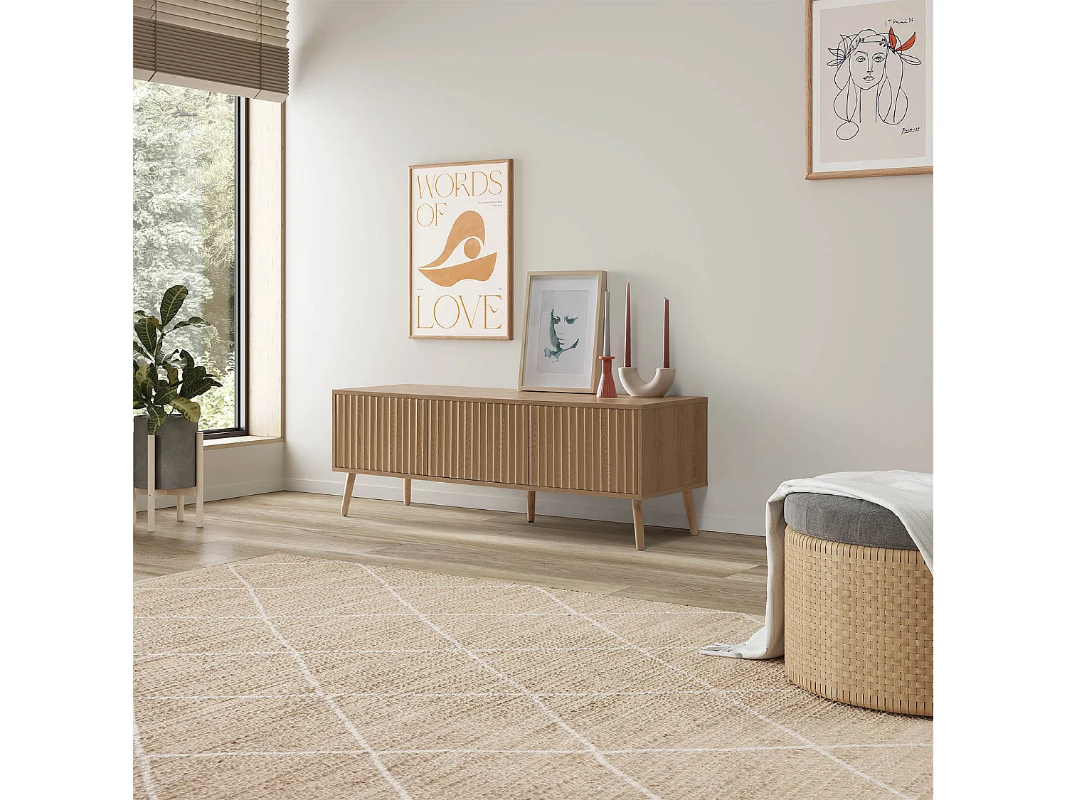 Mueble tv Lluvia 3 puertas color roble, 130 cm largo