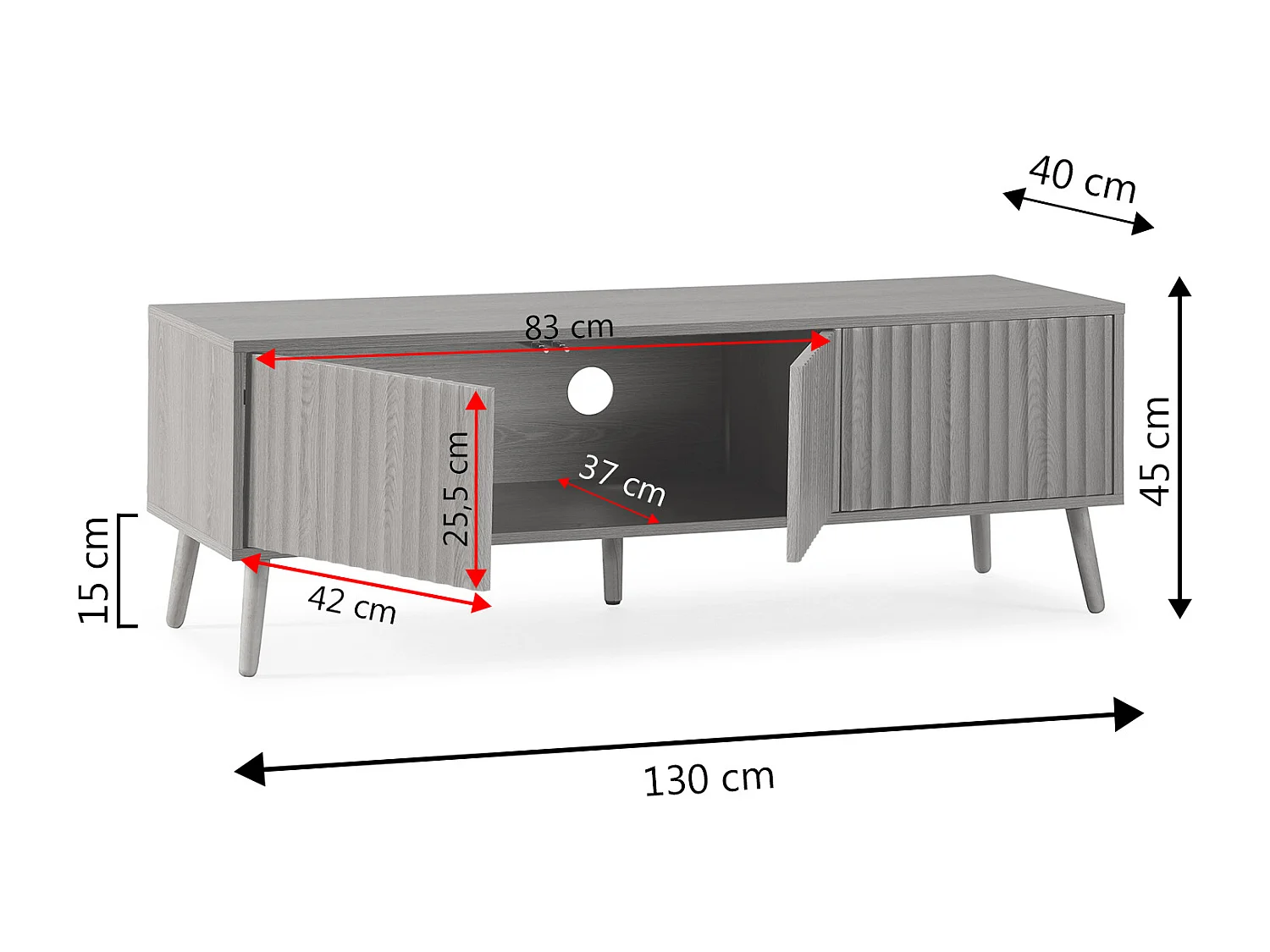 Meuble TV Lluvia 3 portes chêne, longueur 130 cm