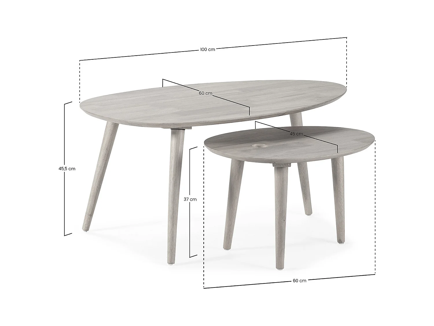 Set de 2 tables basses Eclipse couleur noyer, bois massif